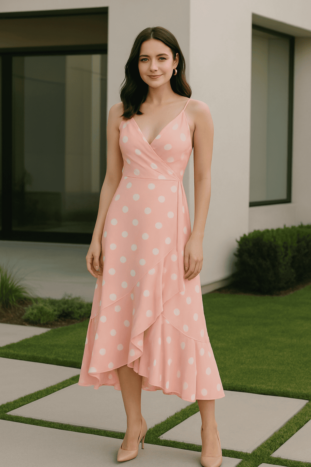 Vestido elegante rosa claro com alças finas