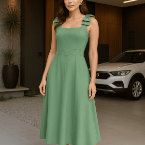Vestido midi verde feminino frente