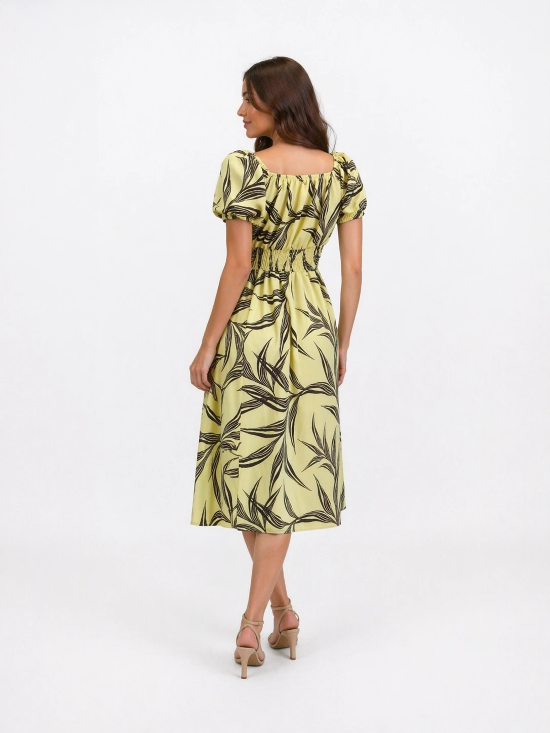 Vestido midi floral feminino verde – costas com lastex