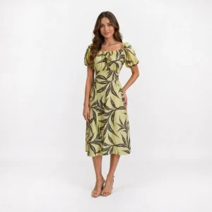 Vestido midi floral feminino verde – frente