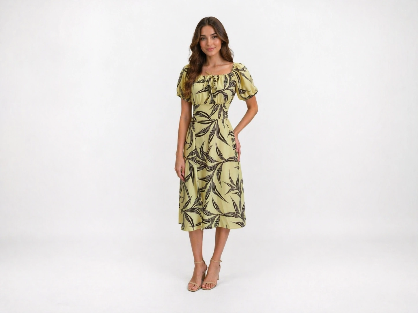 Vestido midi floral feminino verde – frente