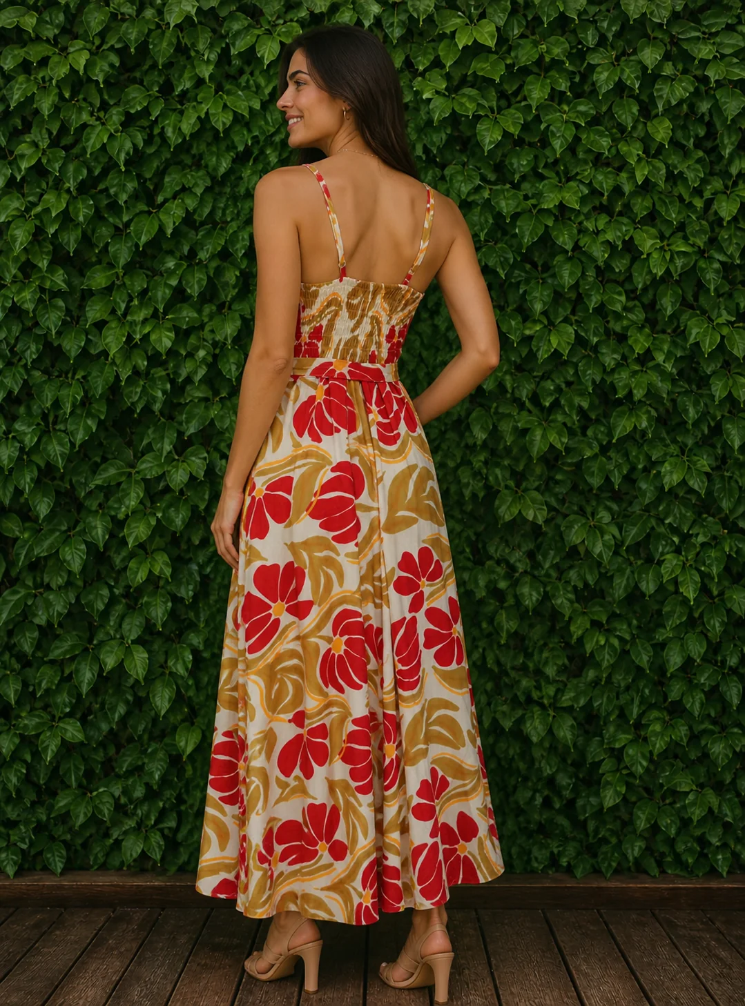 Vestido Midi Estampado Floral com Amarração na Cintura e Costas em Lastex - Imagem 2