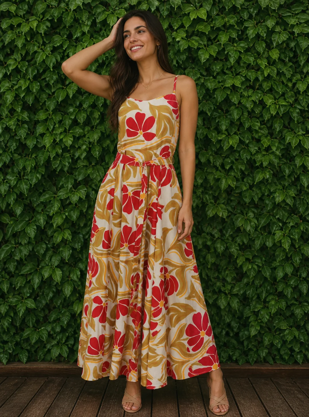 Vestido Midi Estampado Floral com Amarração na Cintura e Costas em Lastex - Imagem 3