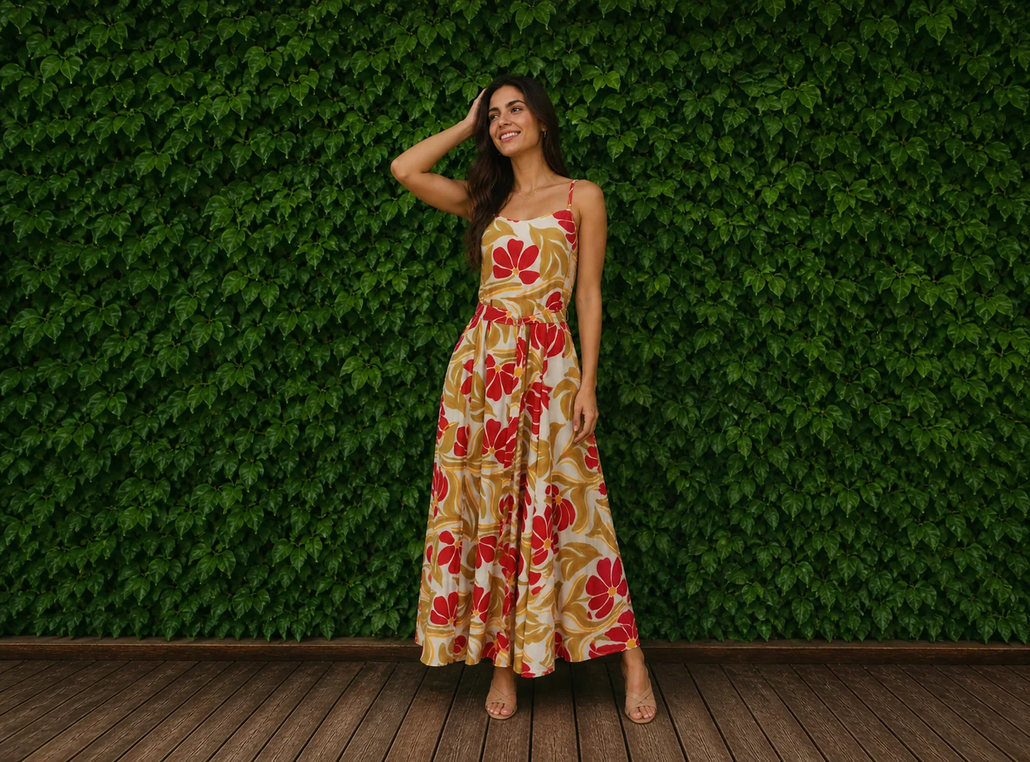 Vestido Midi Estampado Floral com Amarração na Cintura e Costas em Lastex